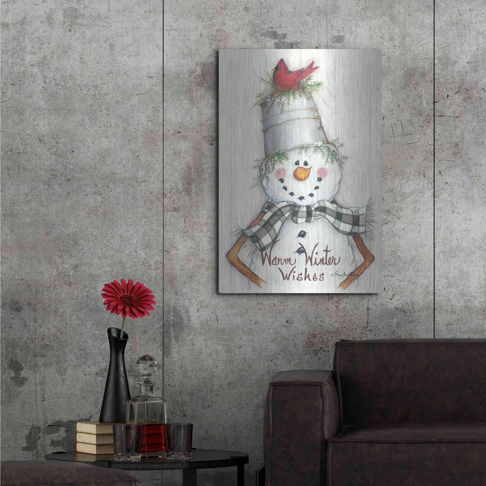 Luxe Metal Art 'Country Snowman' by Mary Ann June, Metal Wall Art,24x36