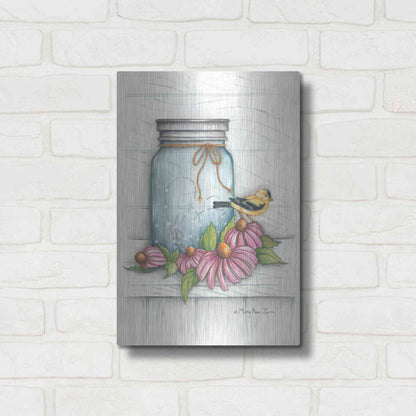 Luxe Metal Art 'Goldfinch and Flowers' by Mary Ann June, Metal Wall Art,12x16