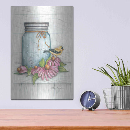 Luxe Metal Art 'Goldfinch and Flowers' by Mary Ann June, Metal Wall Art,12x16