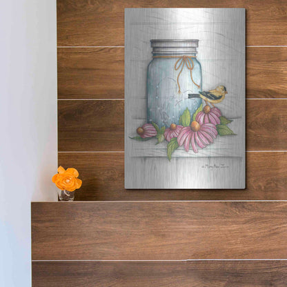 Luxe Metal Art 'Goldfinch and Flowers' by Mary Ann June, Metal Wall Art,12x16