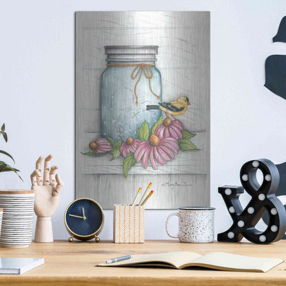Luxe Metal Art 'Goldfinch and Flowers' by Mary Ann June, Metal Wall Art,12x16