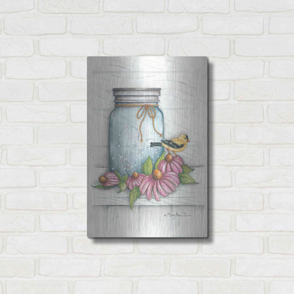 Luxe Metal Art 'Goldfinch and Flowers' by Mary Ann June, Metal Wall Art,16x24