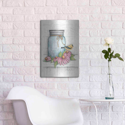 Luxe Metal Art 'Goldfinch and Flowers' by Mary Ann June, Metal Wall Art,16x24