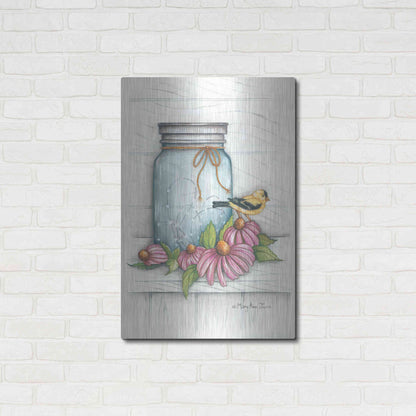 Luxe Metal Art 'Goldfinch and Flowers' by Mary Ann June, Metal Wall Art,24x36