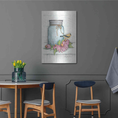 Luxe Metal Art 'Goldfinch and Flowers' by Mary Ann June, Metal Wall Art,24x36