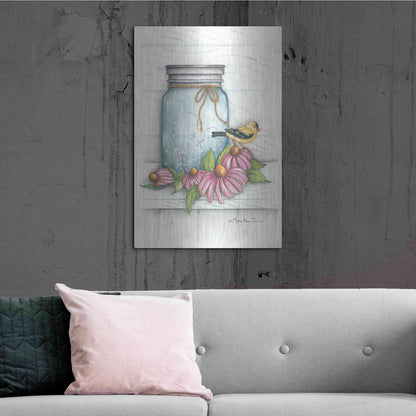 Luxe Metal Art 'Goldfinch and Flowers' by Mary Ann June, Metal Wall Art,24x36