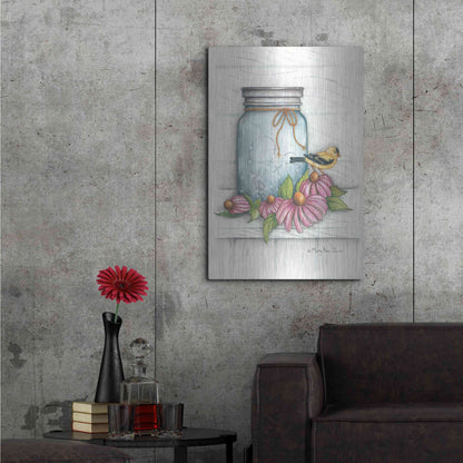 Luxe Metal Art 'Goldfinch and Flowers' by Mary Ann June, Metal Wall Art,24x36