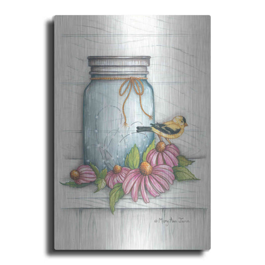 Luxe Metal Art 'Goldfinch and Flowers' by Mary Ann June, Metal Wall Art