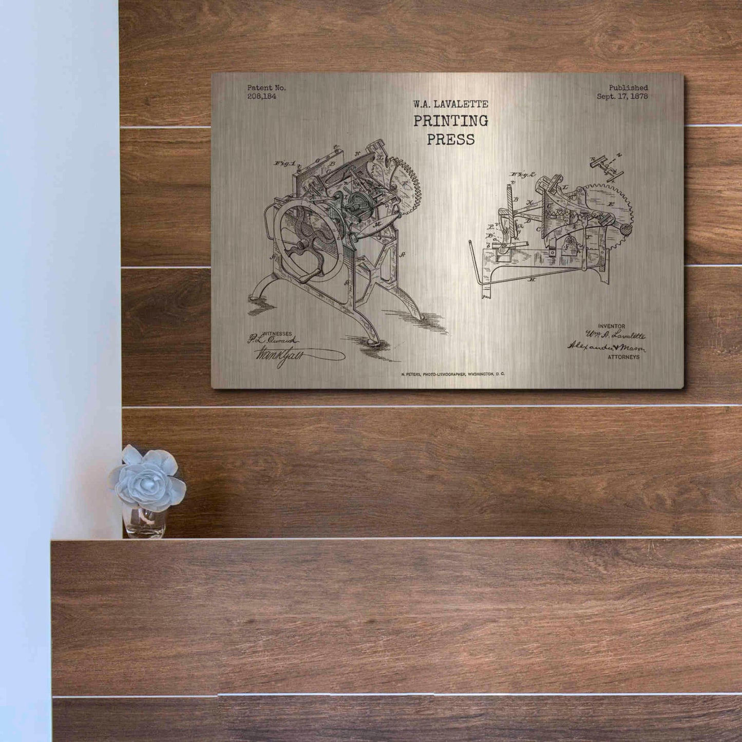 Luxe Metal Art 'Printing Press Blueprint Patent Parchment' Metal Wall Art,16x12