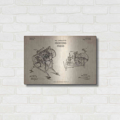 Luxe Metal Art 'Printing Press Blueprint Patent Parchment' Metal Wall Art,24x16