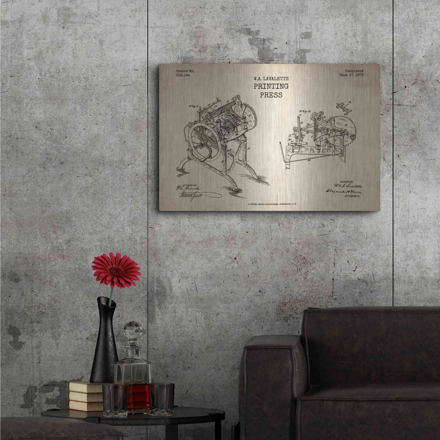 Luxe Metal Art 'Printing Press Blueprint Patent Parchment' Metal Wall Art,36x24