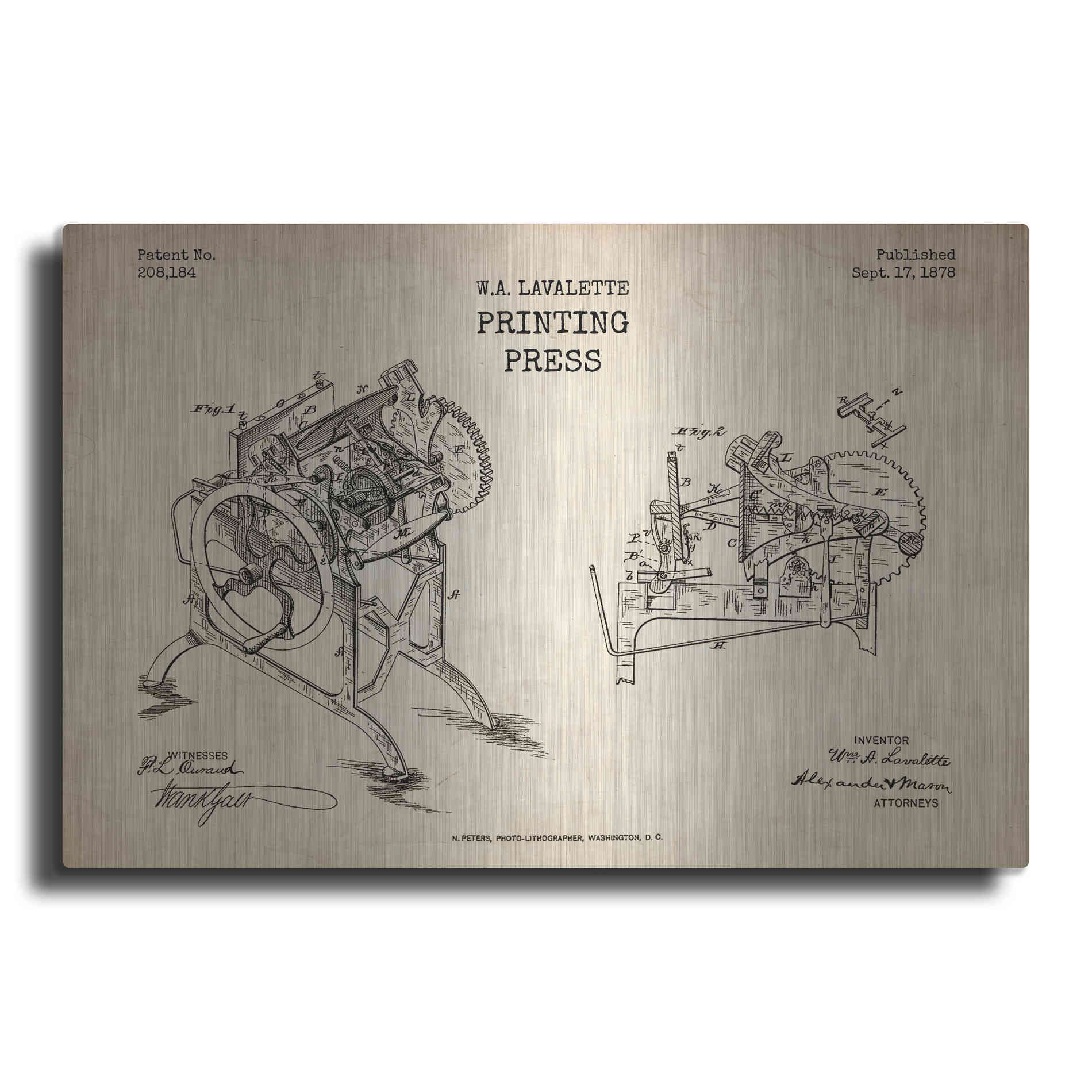 Luxe Metal Art 'Printing Press Blueprint Patent Parchment' Metal Wall Art