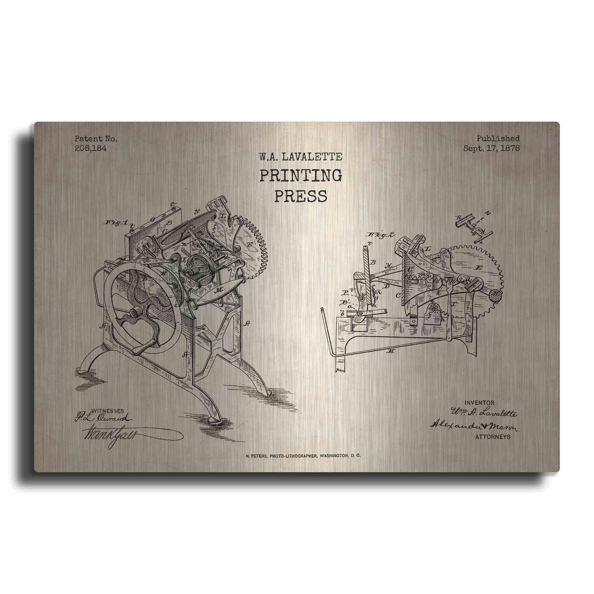 Luxe Metal Art 'Printing Press Blueprint Patent Parchment' Metal Wall Art