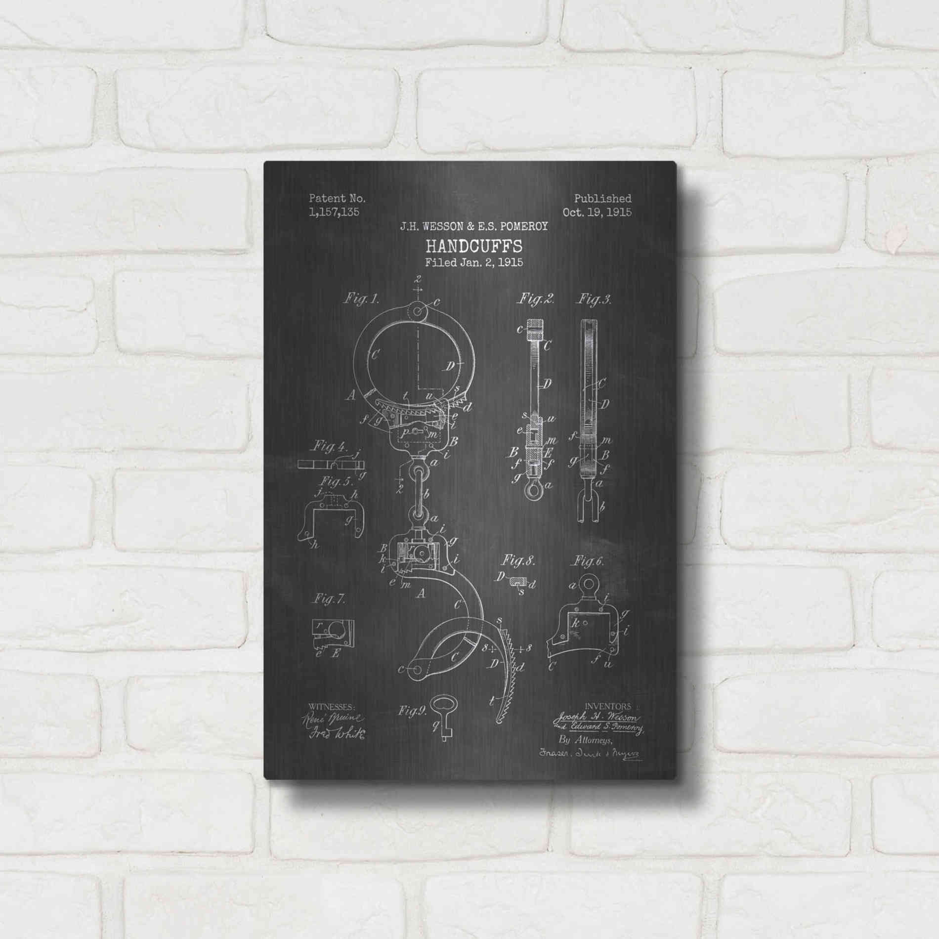 Luxe Metal Art 'Handcuffs Blueprint Patent Chalkboard' Metal Wall Art,12x16