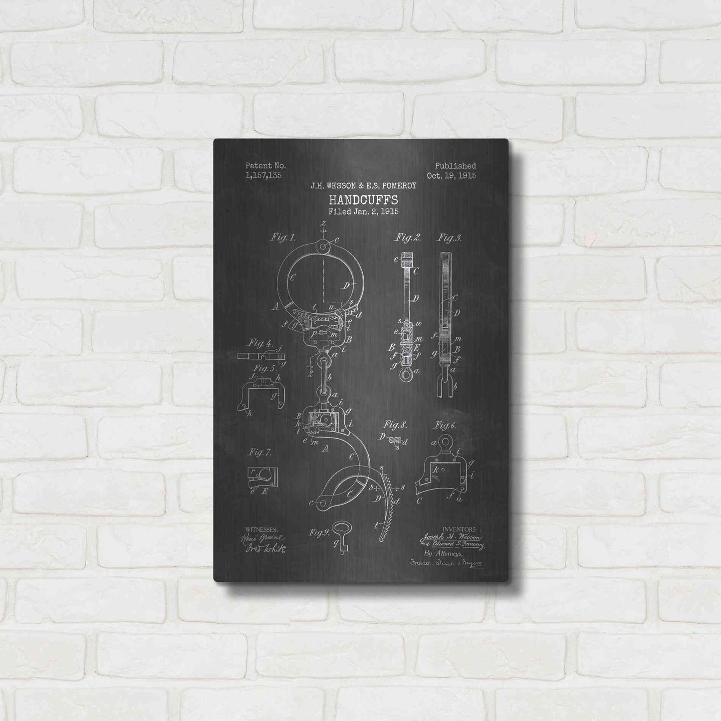 Luxe Metal Art 'Handcuffs Blueprint Patent Chalkboard' Metal Wall Art,16x24