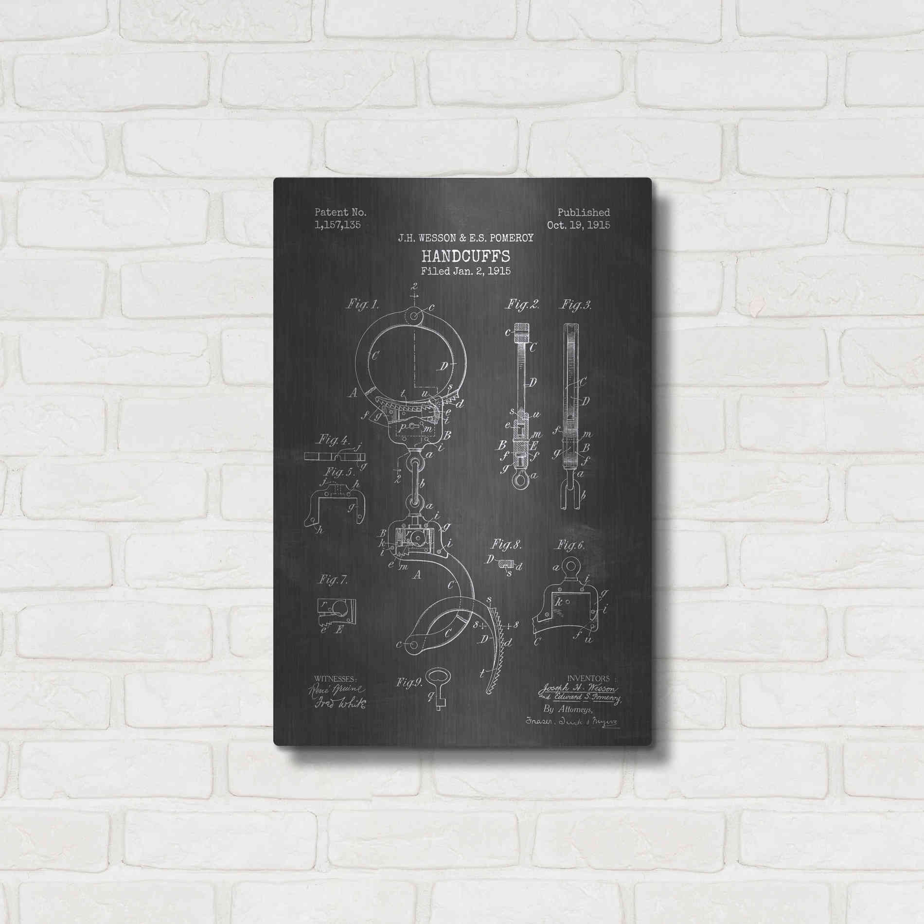 Luxe Metal Art 'Handcuffs Blueprint Patent Chalkboard' Metal Wall Art,16x24