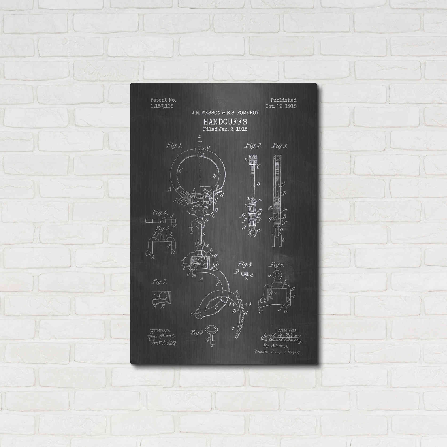 Luxe Metal Art 'Handcuffs Blueprint Patent Chalkboard' Metal Wall Art,24x36