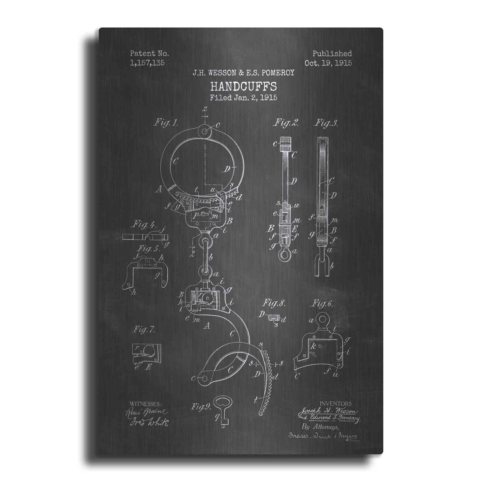 Luxe Metal Art 'Handcuffs Blueprint Patent Chalkboard' Metal Wall Art