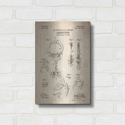 Luxe Metal Art 'Handcuffs Blueprint Patent Parchment' Metal Wall Art,12x16