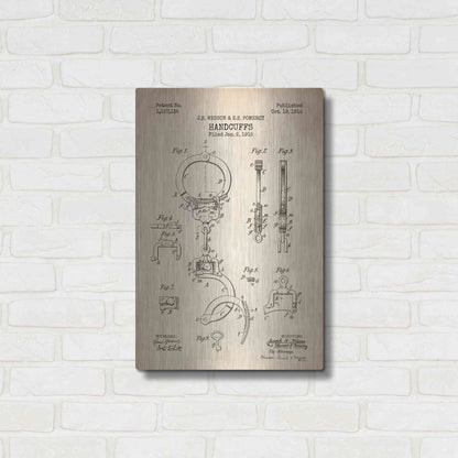 Luxe Metal Art 'Handcuffs Blueprint Patent Parchment' Metal Wall Art,16x24