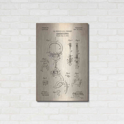 Luxe Metal Art 'Handcuffs Blueprint Patent Parchment' Metal Wall Art,24x36