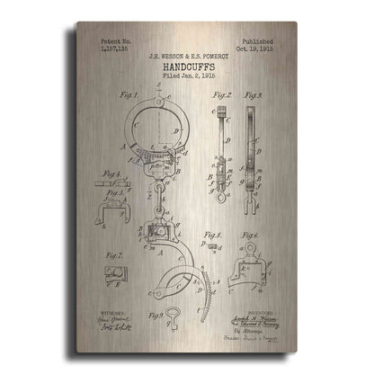 Luxe Metal Art 'Handcuffs Blueprint Patent Parchment' Metal Wall Art