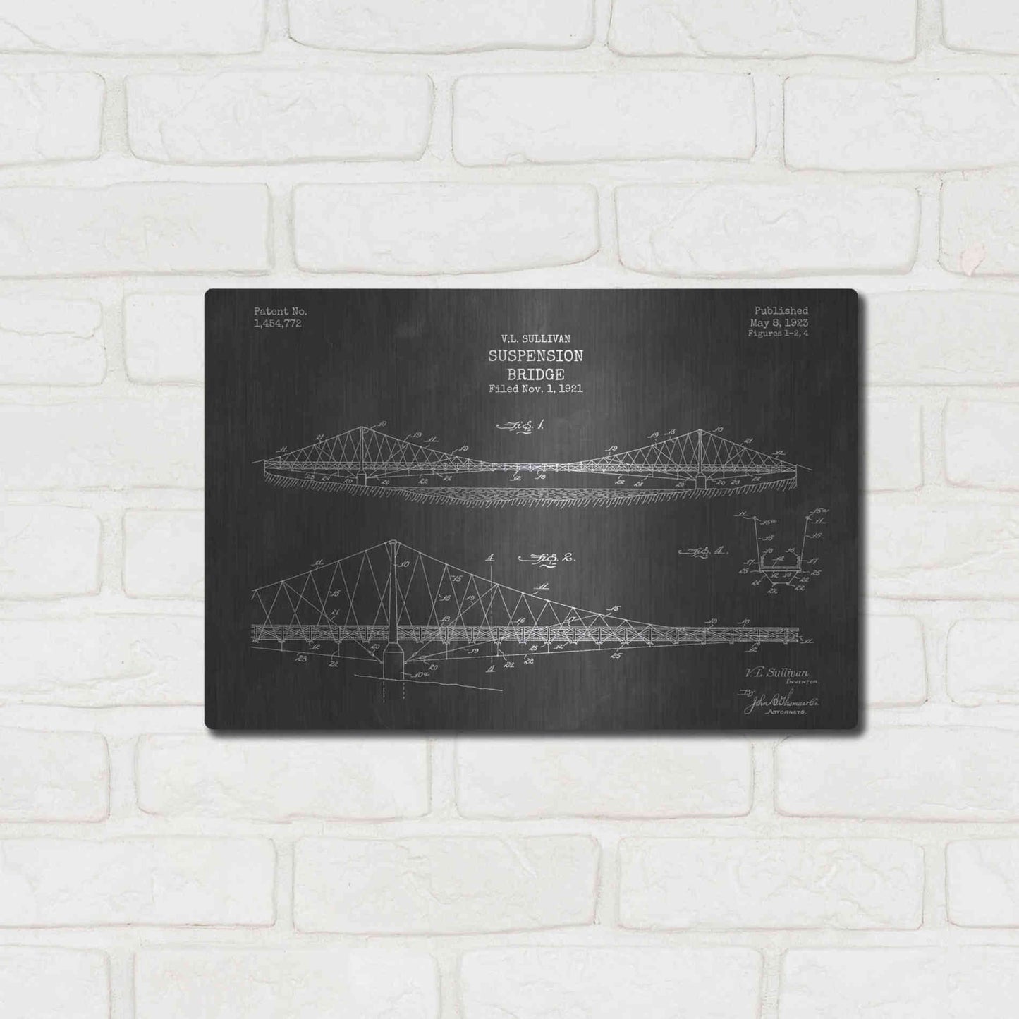 Luxe Metal Art 'Suspension Bridge Blueprint Patent Chalkboard' Metal Wall Art,,16x12