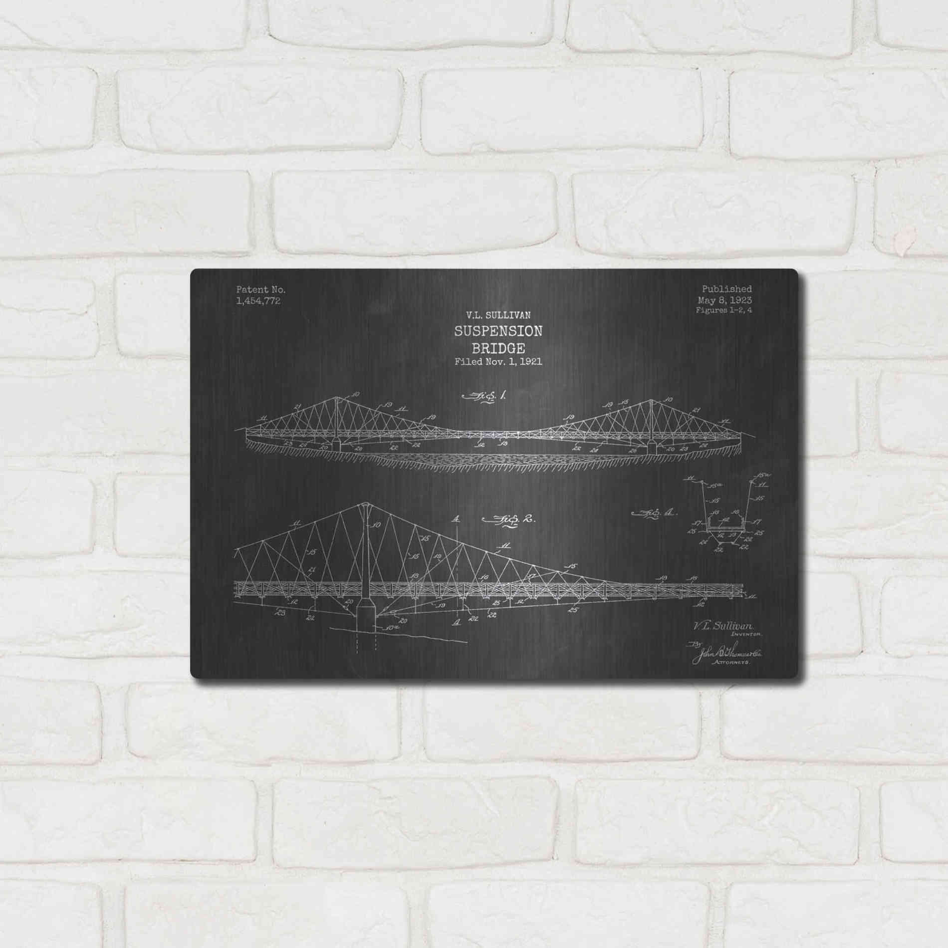 Luxe Metal Art 'Suspension Bridge Blueprint Patent Chalkboard' Metal Wall Art,,16x12