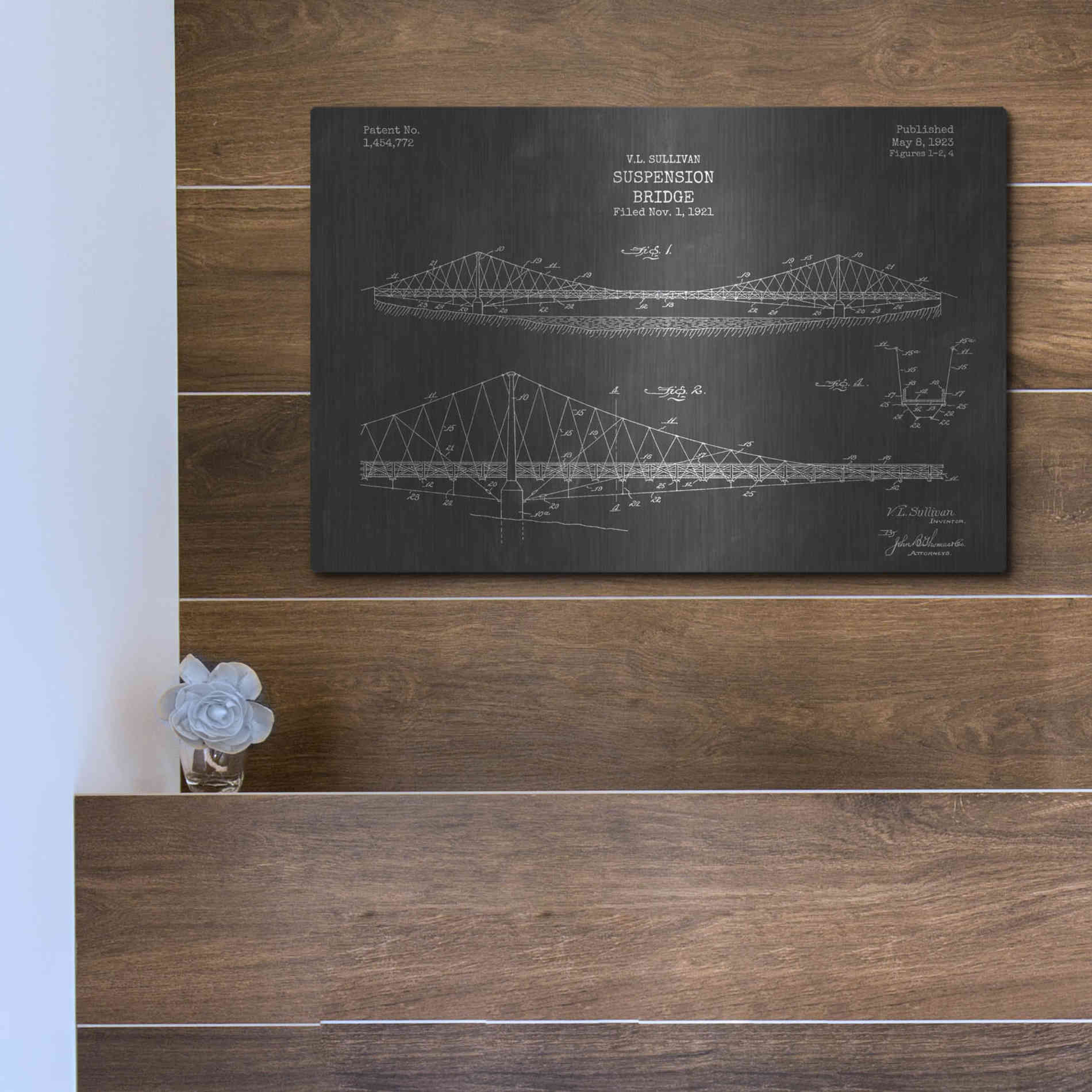 Luxe Metal Art 'Suspension Bridge Blueprint Patent Chalkboard' Metal Wall Art,,16x12