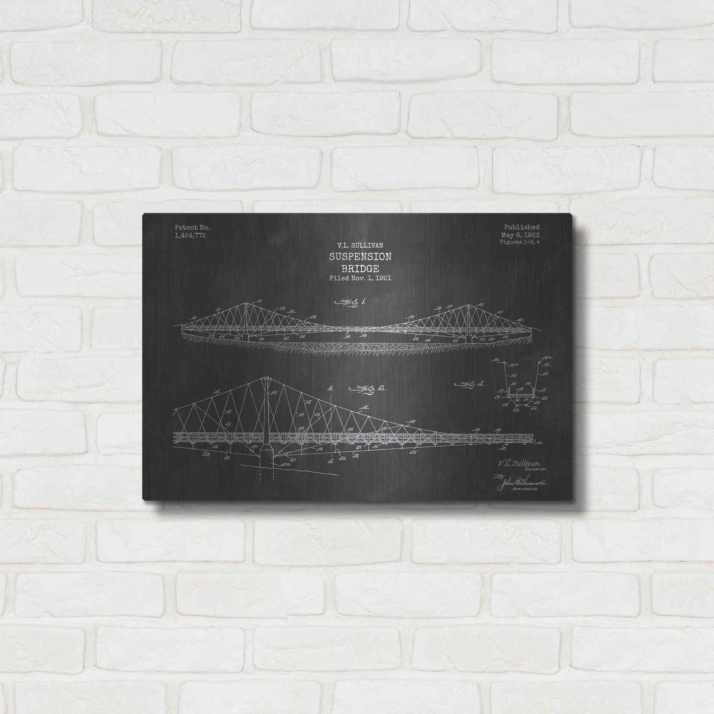 Luxe Metal Art 'Suspension Bridge Blueprint Patent Chalkboard' Metal Wall Art,,24x16