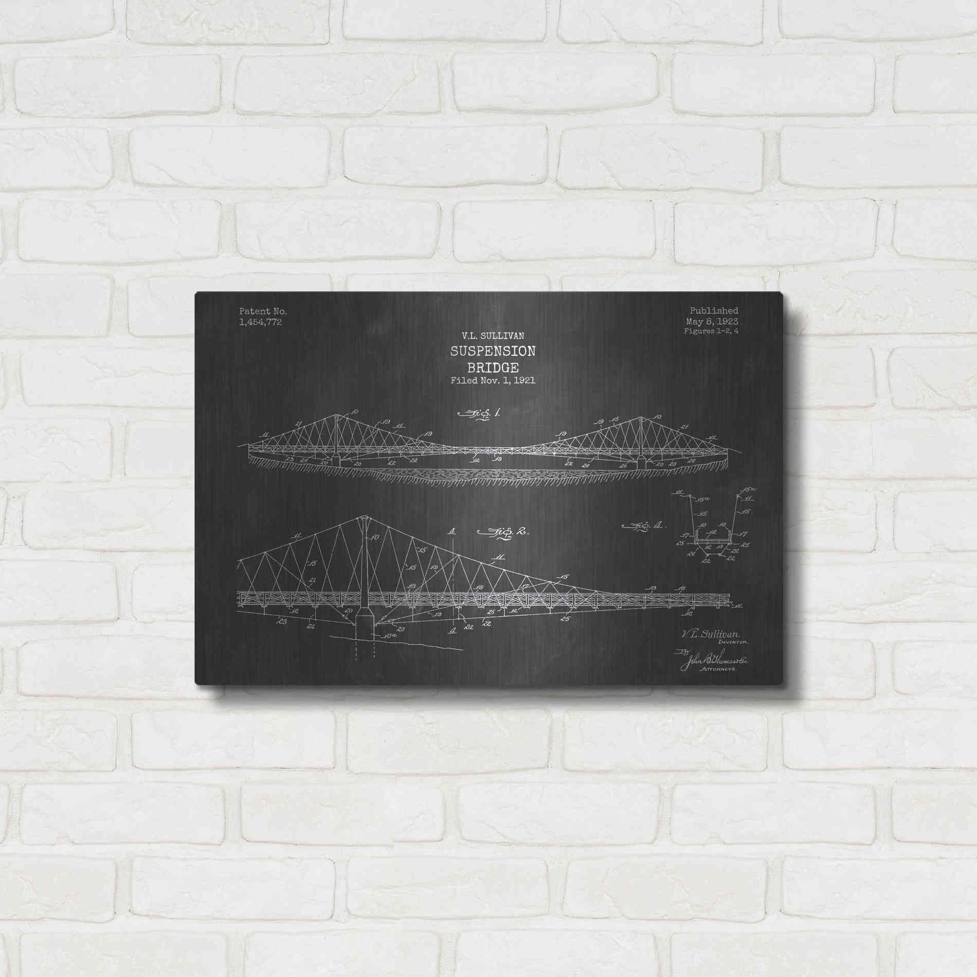 Luxe Metal Art 'Suspension Bridge Blueprint Patent Chalkboard' Metal Wall Art,,24x16