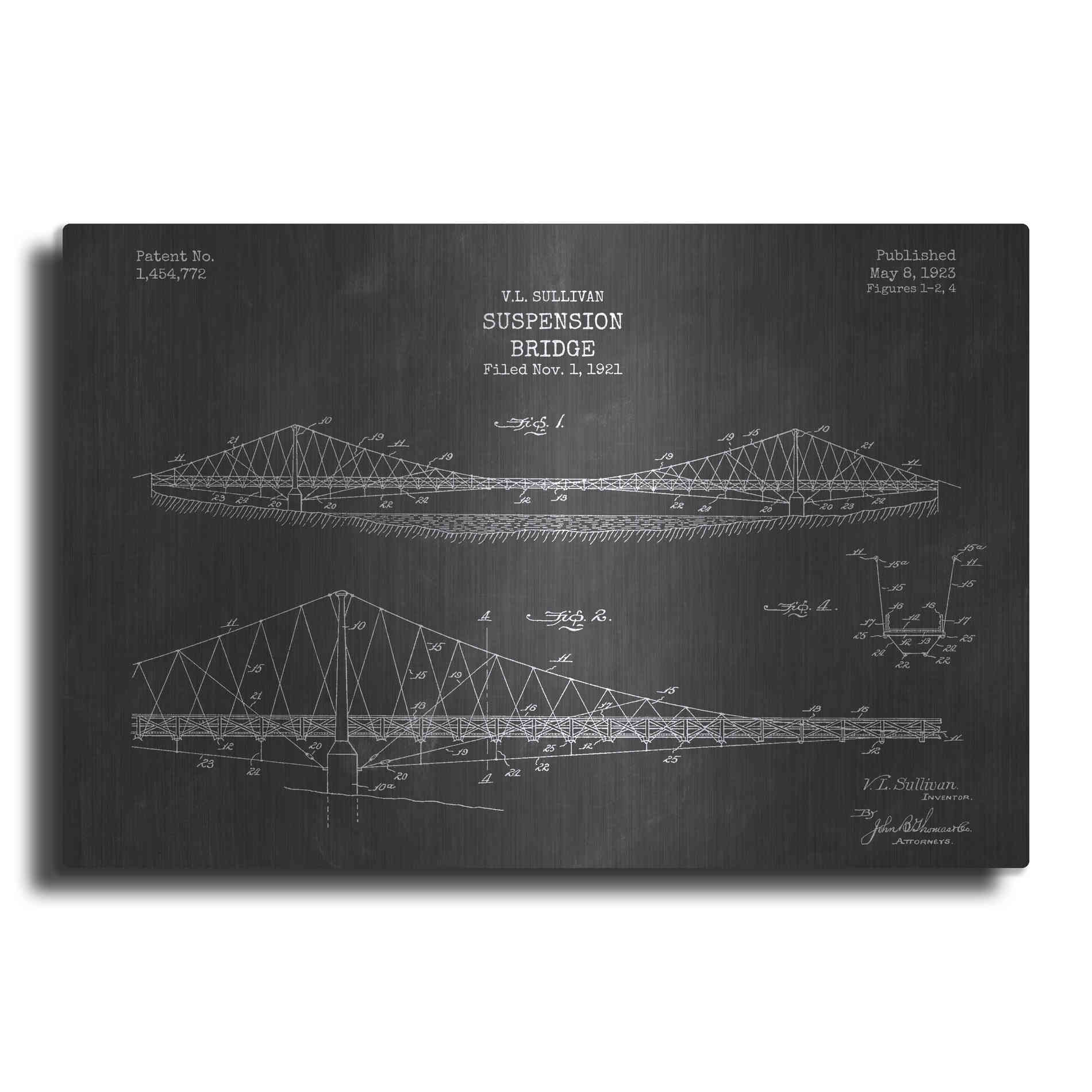 Luxe Metal Art 'Suspension Bridge Blueprint Patent Chalkboard' Metal Wall Art,