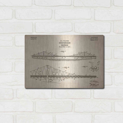 Luxe Metal Art 'Suspension Bridge Blueprint Patent Parchment' Metal Wall Art,16x12