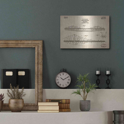 Luxe Metal Art 'Suspension Bridge Blueprint Patent Parchment' Metal Wall Art,16x12