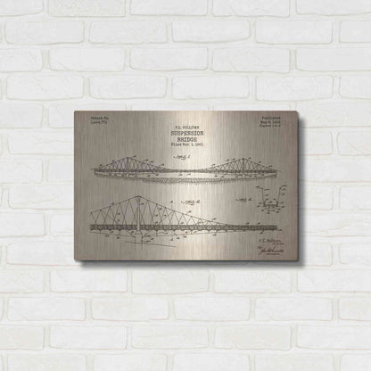 Luxe Metal Art 'Suspension Bridge Blueprint Patent Parchment' Metal Wall Art,24x16