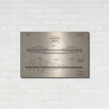 Luxe Metal Art 'Suspension Bridge Blueprint Patent Parchment' Metal Wall Art,36x24