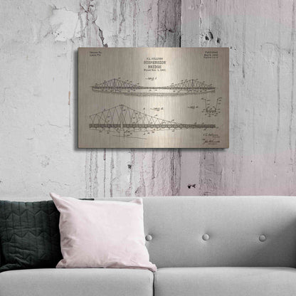 Luxe Metal Art 'Suspension Bridge Blueprint Patent Parchment' Metal Wall Art,36x24