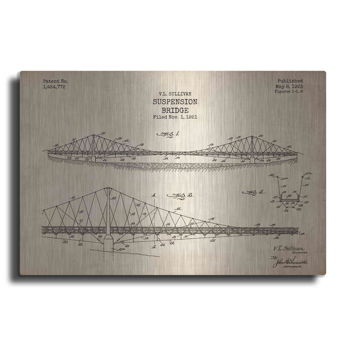 Luxe Metal Art 'Suspension Bridge Blueprint Patent Parchment' Metal Wall Art
