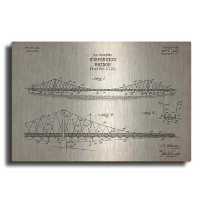 Luxe Metal Art 'Suspension Bridge Blueprint Patent Parchment' Metal Wall Art