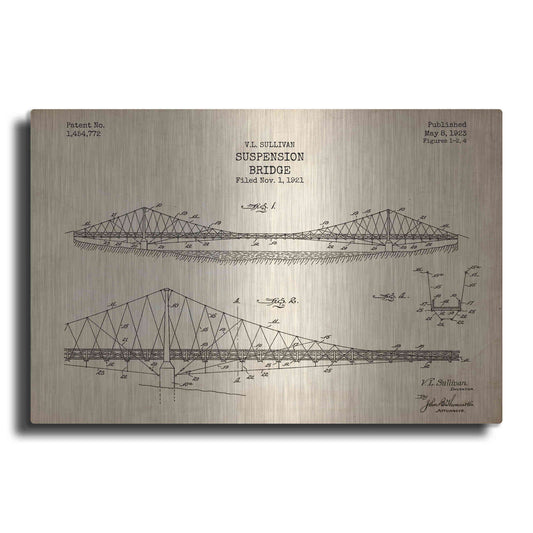 Luxe Metal Art 'Suspension Bridge Blueprint Patent Parchment' Metal Wall Art
