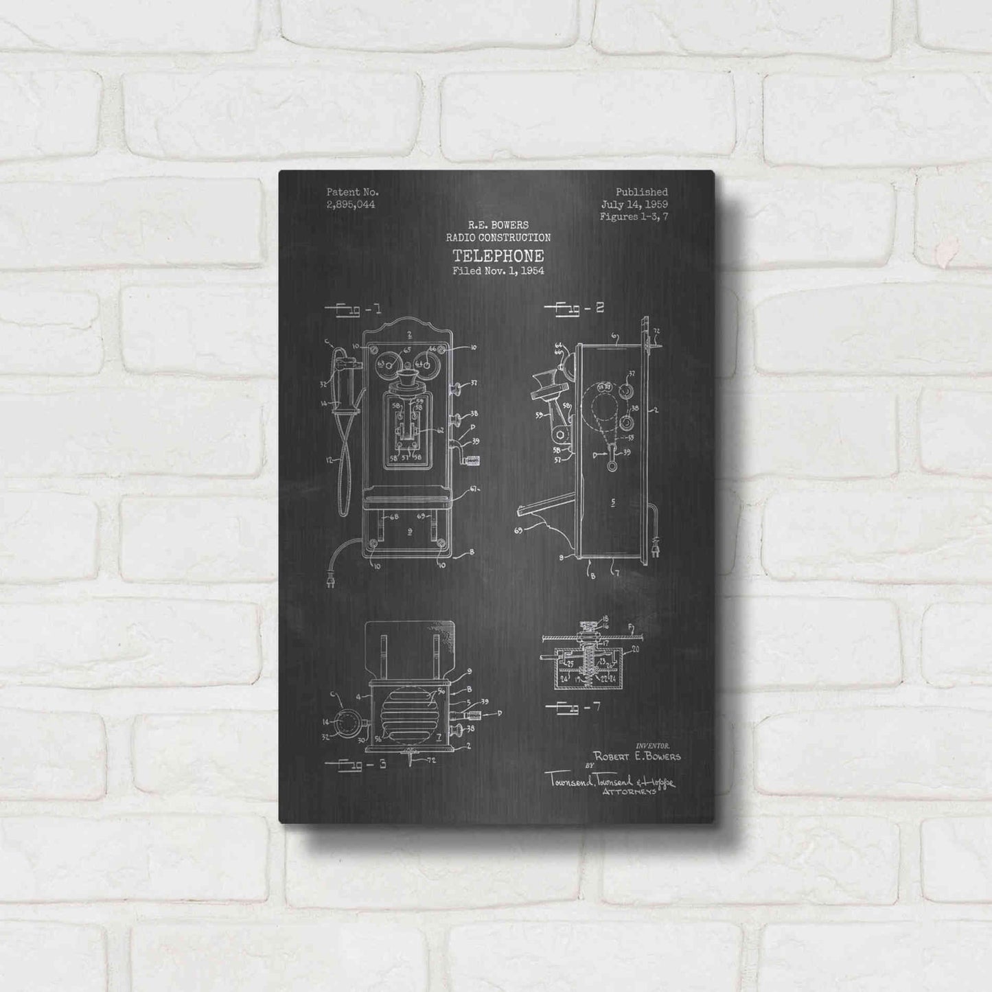 Luxe Metal Art 'Telephone, 1959 Blueprint Patent Chalkboard' Metal Wall Art,12x16