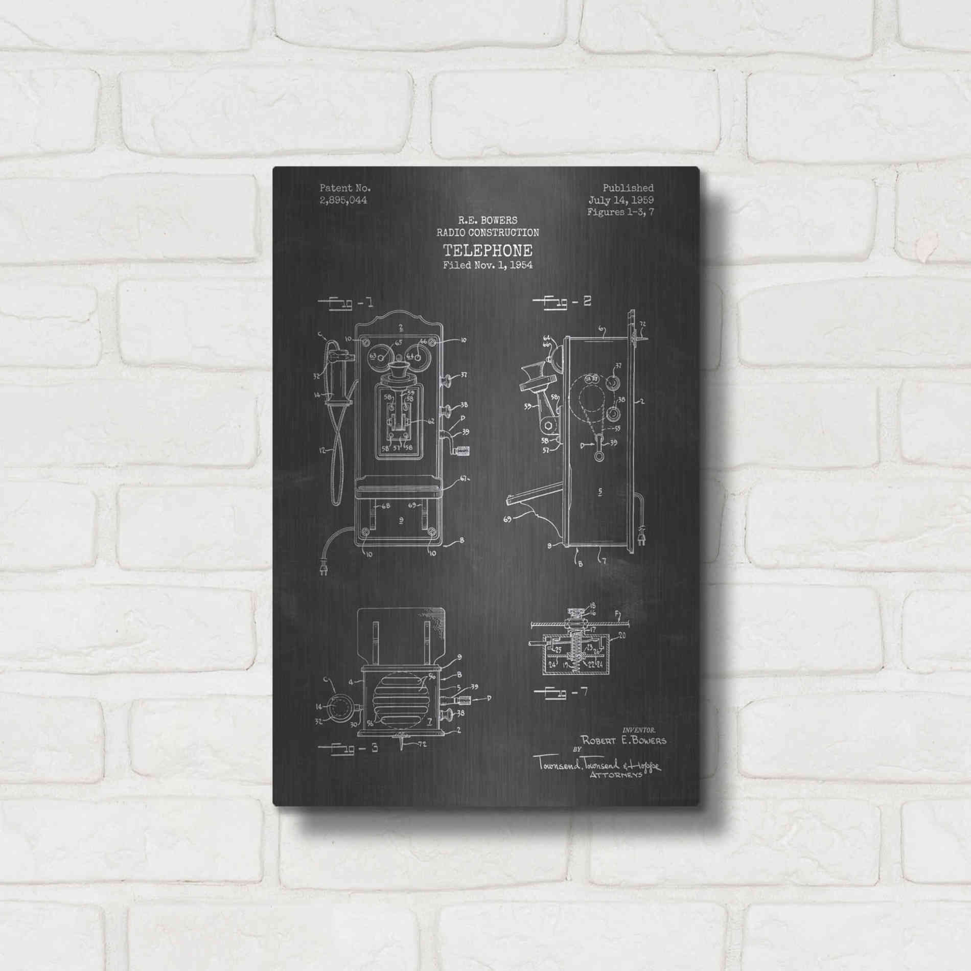 Luxe Metal Art 'Telephone, 1959 Blueprint Patent Chalkboard' Metal Wall Art,12x16