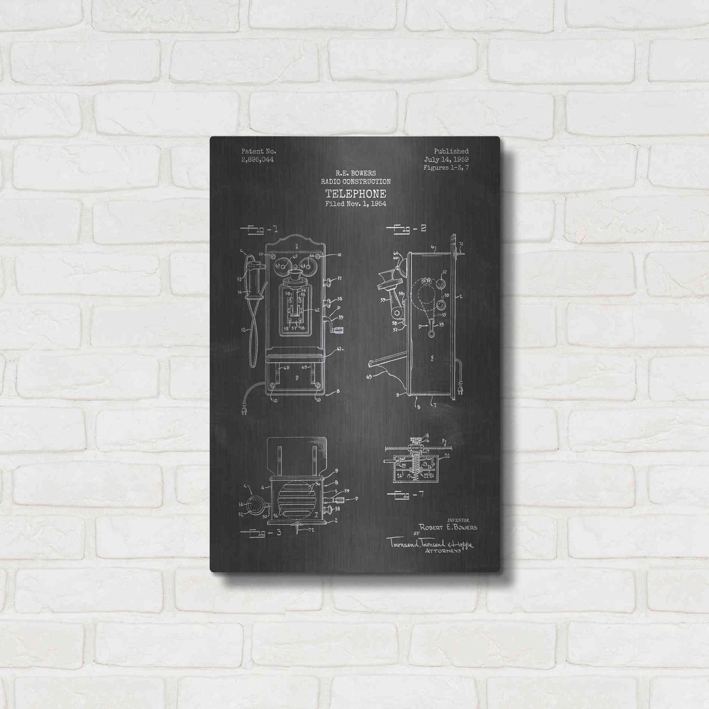 Luxe Metal Art 'Telephone, 1959 Blueprint Patent Chalkboard' Metal Wall Art,16x24
