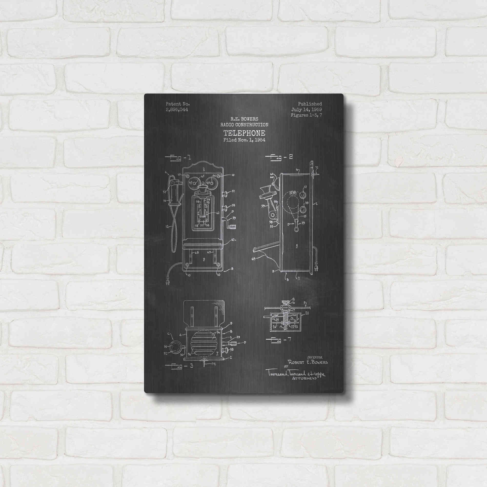 Luxe Metal Art 'Telephone, 1959 Blueprint Patent Chalkboard' Metal Wall Art,16x24
