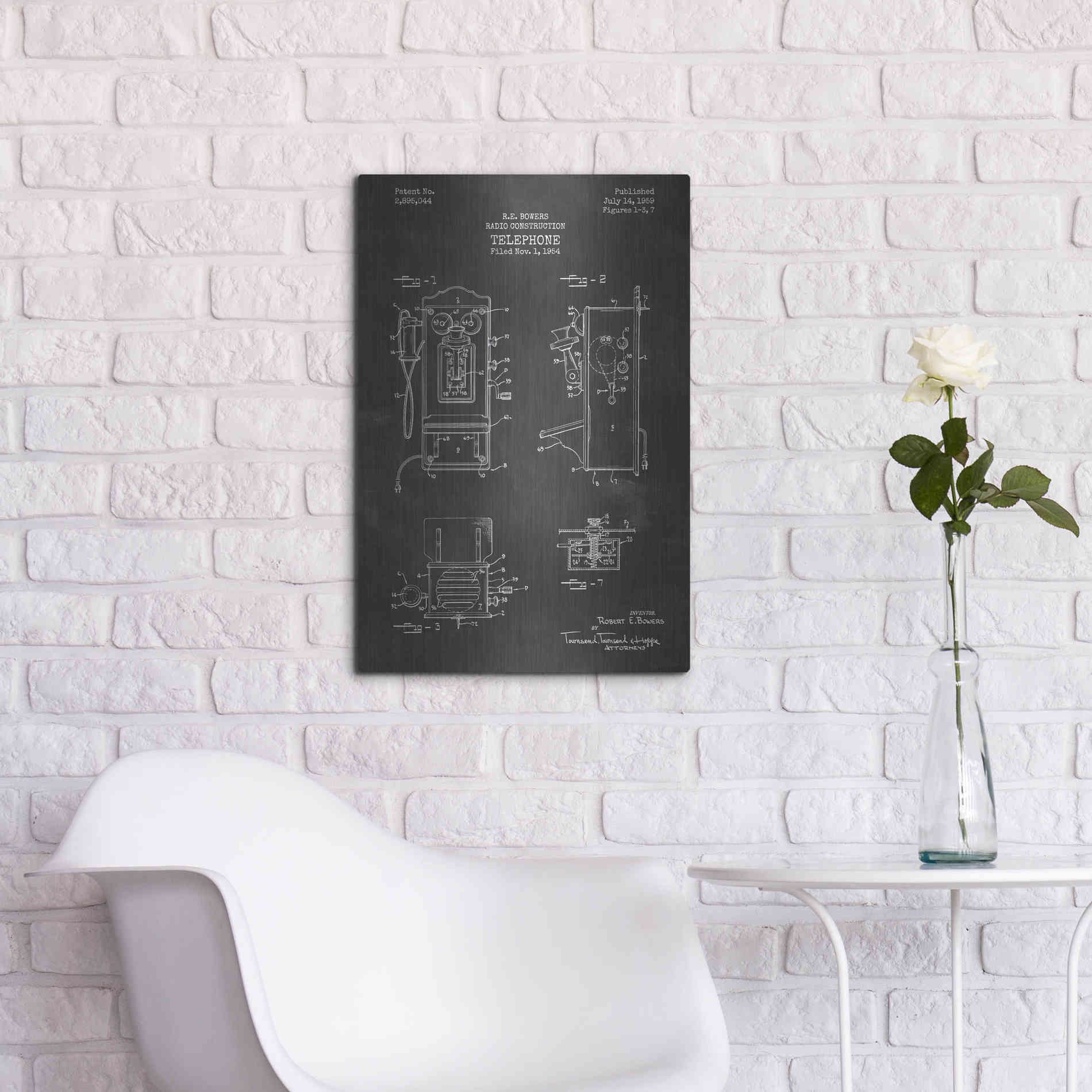 Luxe Metal Art 'Telephone, 1959 Blueprint Patent Chalkboard' Metal Wall Art,16x24