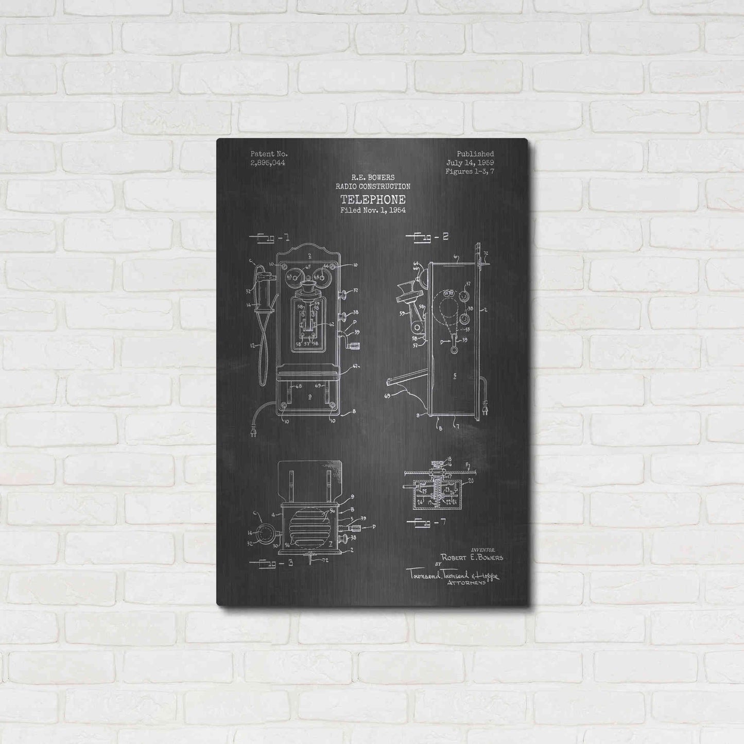Luxe Metal Art 'Telephone, 1959 Blueprint Patent Chalkboard' Metal Wall Art,24x36