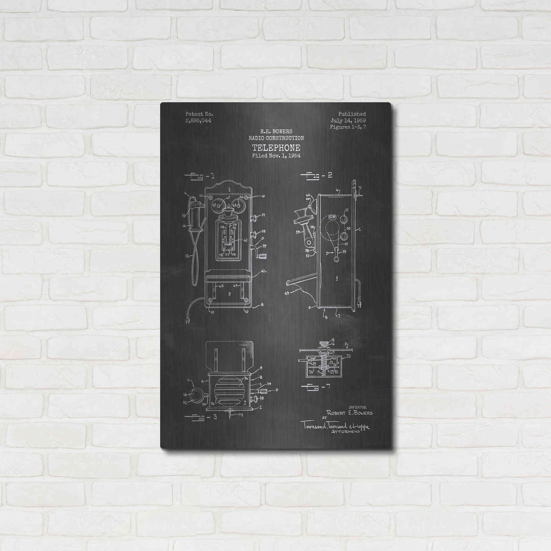 Luxe Metal Art 'Telephone, 1959 Blueprint Patent Chalkboard' Metal Wall Art,24x36
