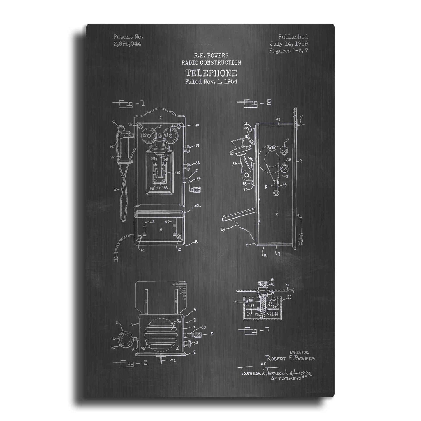 Luxe Metal Art 'Telephone, 1959 Blueprint Patent Chalkboard' Metal Wall Art