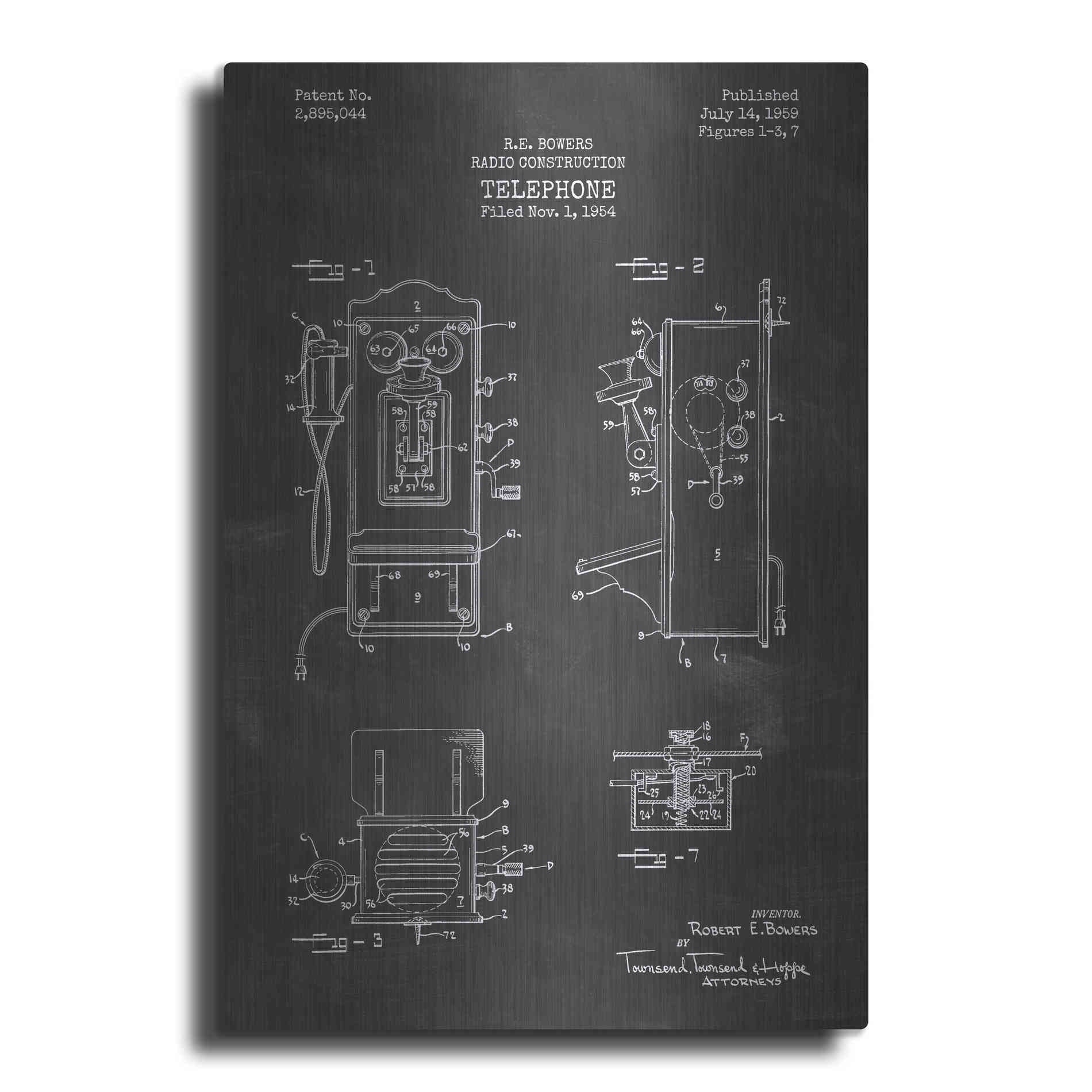 Luxe Metal Art 'Telephone, 1959 Blueprint Patent Chalkboard' Metal Wall Art