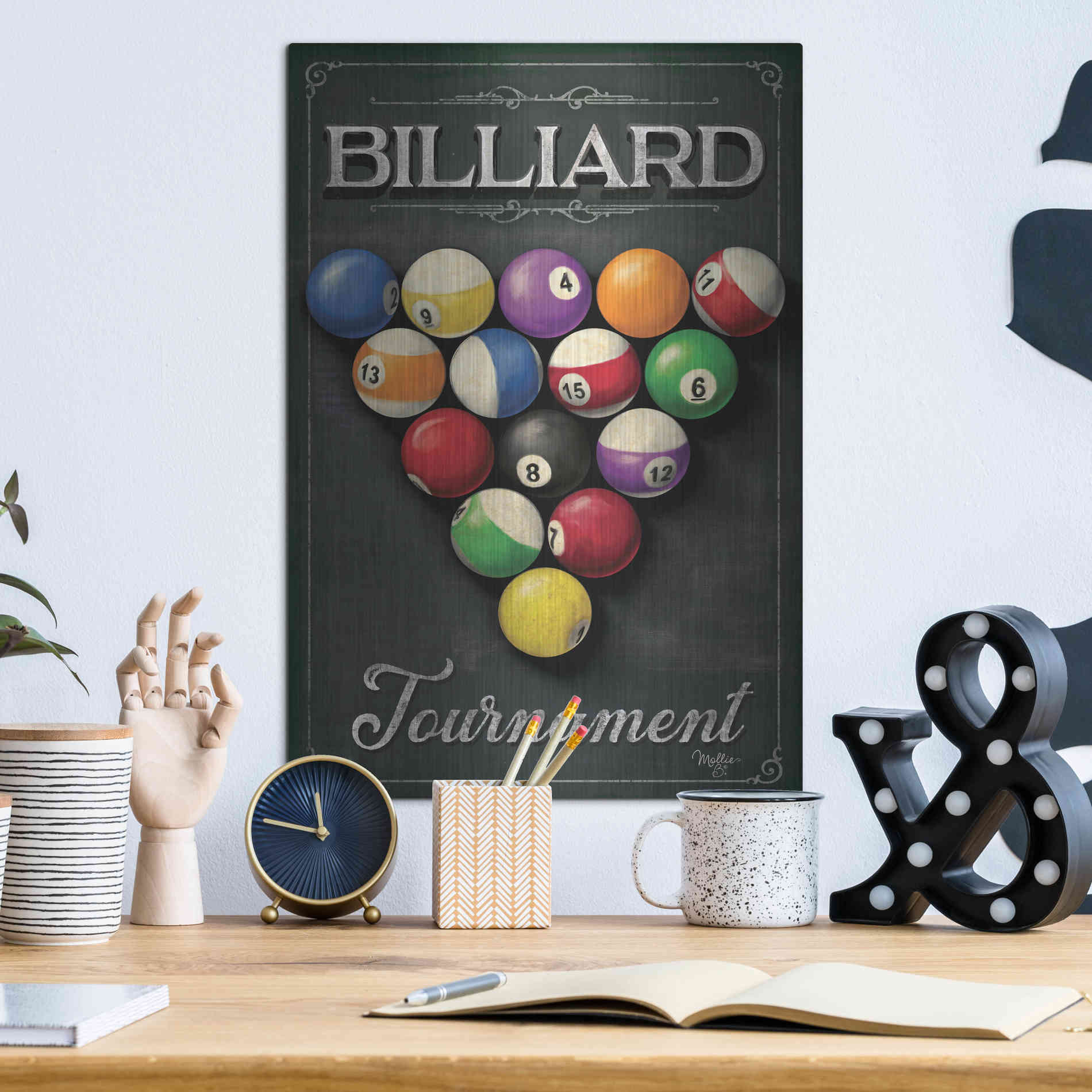 Luxe Metal Art 'Billiards Tournament' by Mollie B, Metal Wall Art,12x16